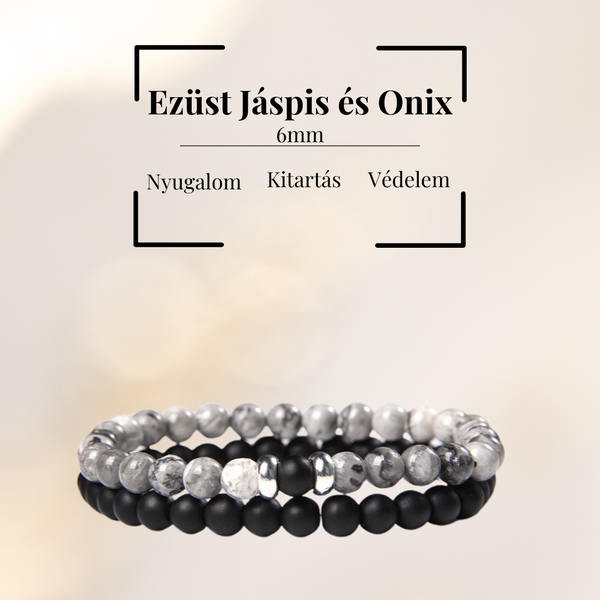 Ezüst Jáspis és Onix Páros Karkötő 6mm