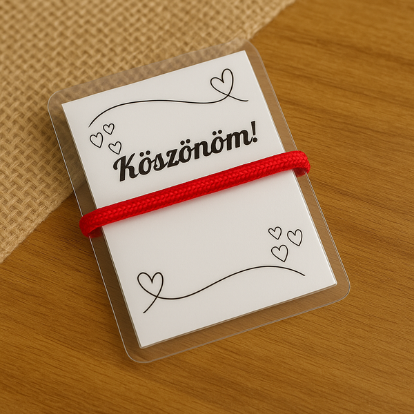 Köszönöm Kártya Védelmező Piros Karkötővel 3 mm