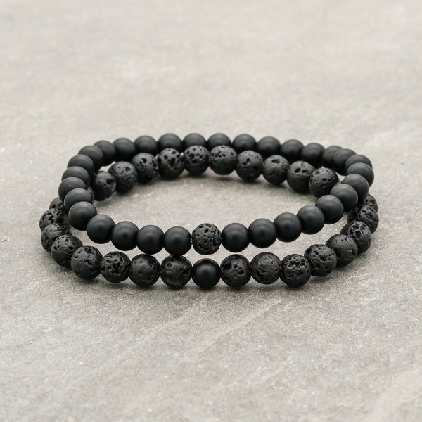 Bratara dubla "noroc" 6mm - Onix si piatra de lava