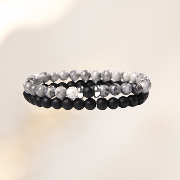 Ezüst Jáspis és Onix Páros Karkötő 6mm