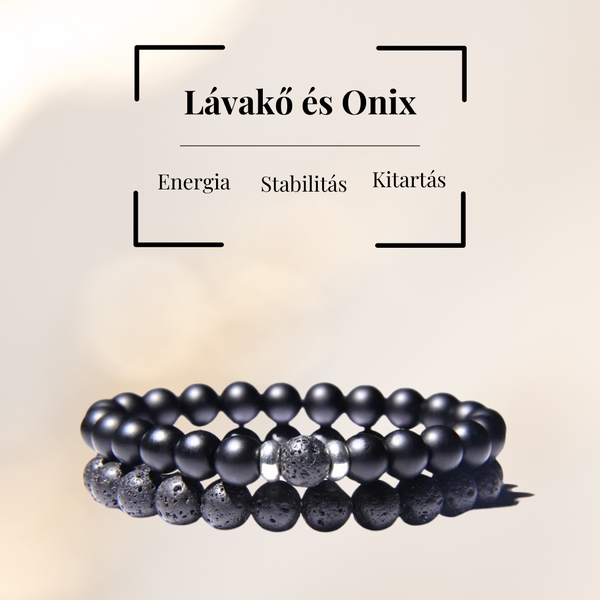 Onix és Lávakő Páros Karkötő
