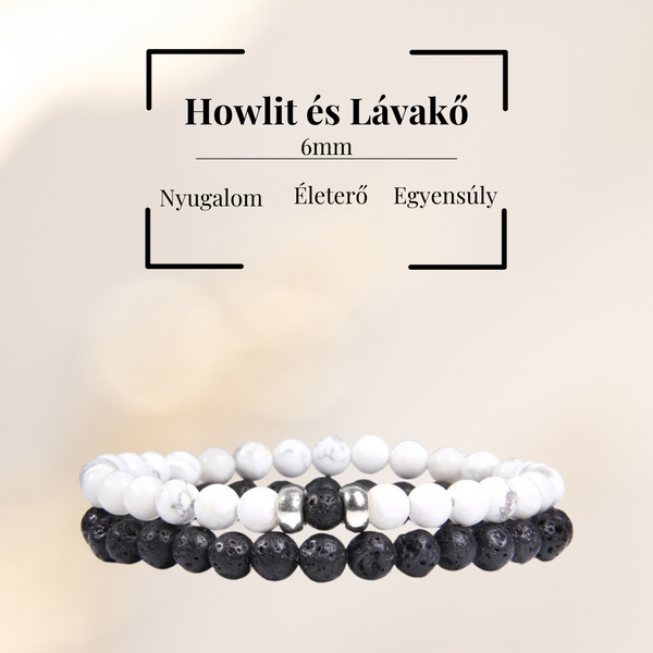 Howlit és Lávakő Páros Karkötő 6mm