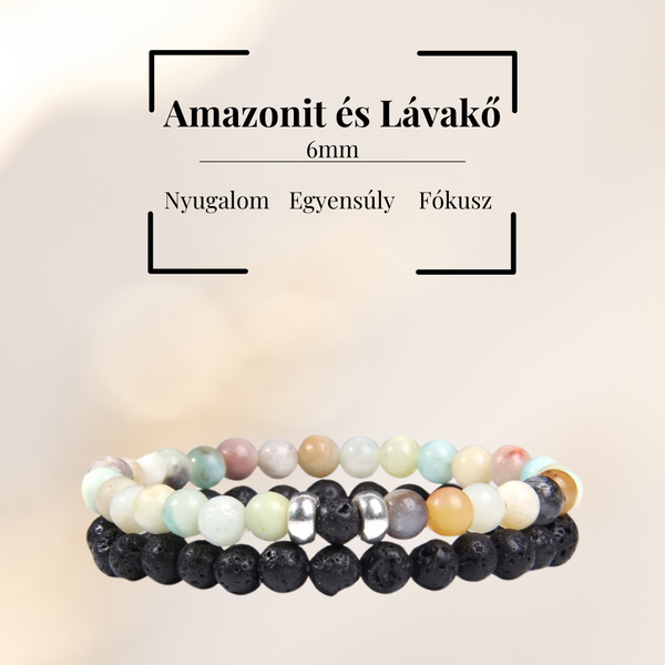 Amazonit és Lávakő Páros Karkötő 6mm