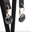 Fülbevaló – Ovális Hópehely Obszidián (10x14 mm) | Fém keretben, záras kivitelben
