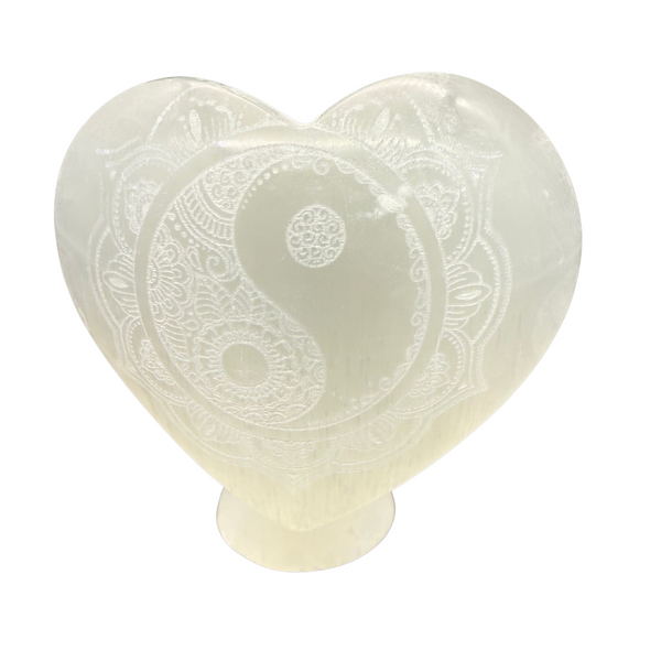 💞 Szelenit szív – Yin-Yang álló 💞 10–12 cm