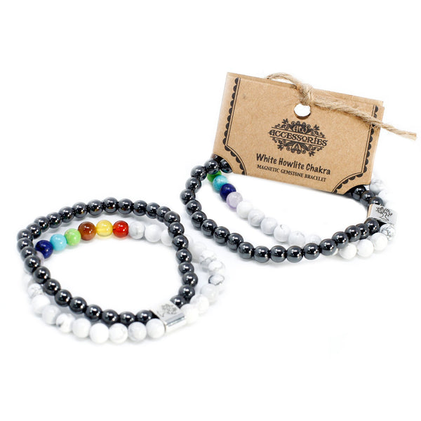 Brățară cu pietre prețioase magnetice pentru slăbire - Chakra Howlit albă