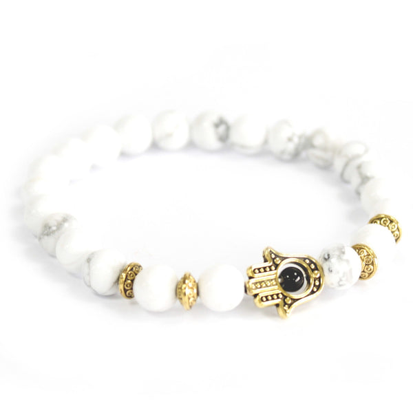 Gold Hamsa / Howlit - Brățară cu pietre prețioase