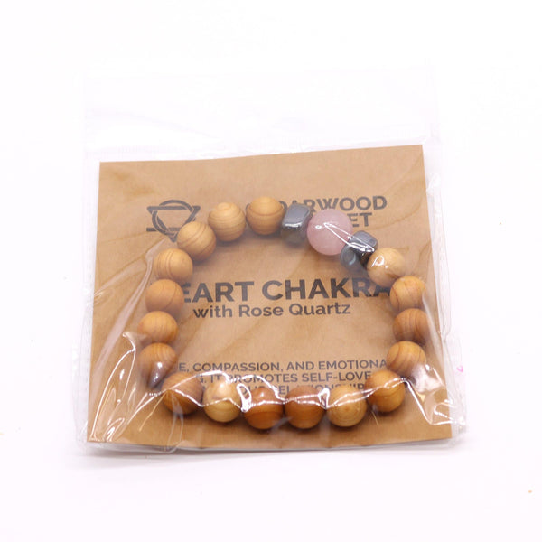 Cédrusfa Szív Chakra Karkötő Rózsakvarccal-3