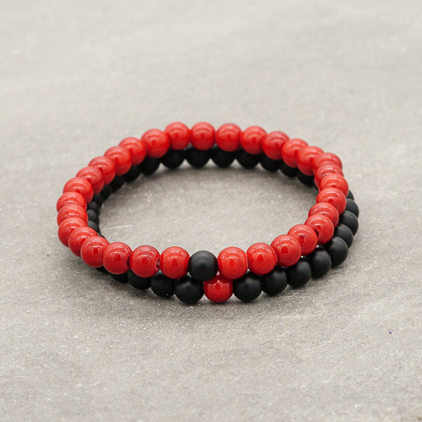 Bratara dubla "noroc" 6mm - Onix si jad rosu