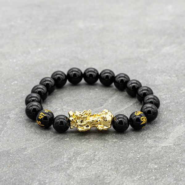 PI XIU Amulettes Fekete Onix karkötő 6 világ részben mantra karkötő