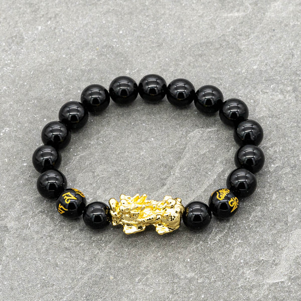 PI XIU Amulettes Fekete Onix karkötő 6 világ részben mantra karkötő
