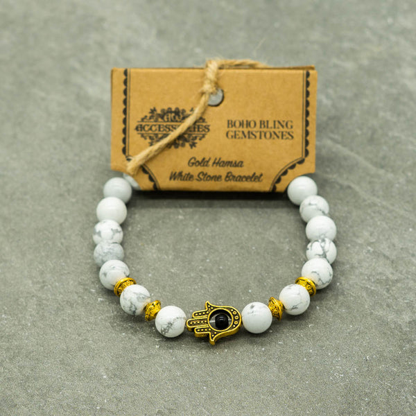 Gold Hamsa / Howlit - Brățară cu pietre prețioase