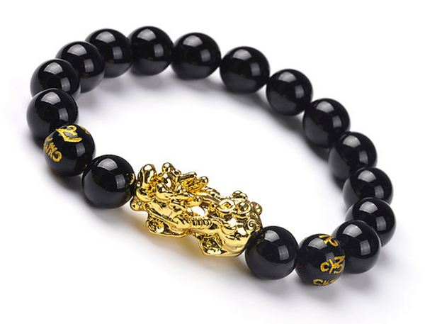 PI XIU Amulettes Fekete Onix karkötő 6 világ részben mantra karkötő