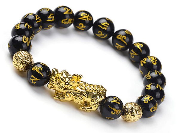 PI XIU Amulettes Fekete Onix karkötő 6 világ mantra karkötő