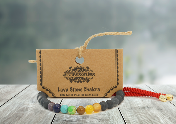 18K Aranyozott Drágakő Karkötő - Lávakő Chakra